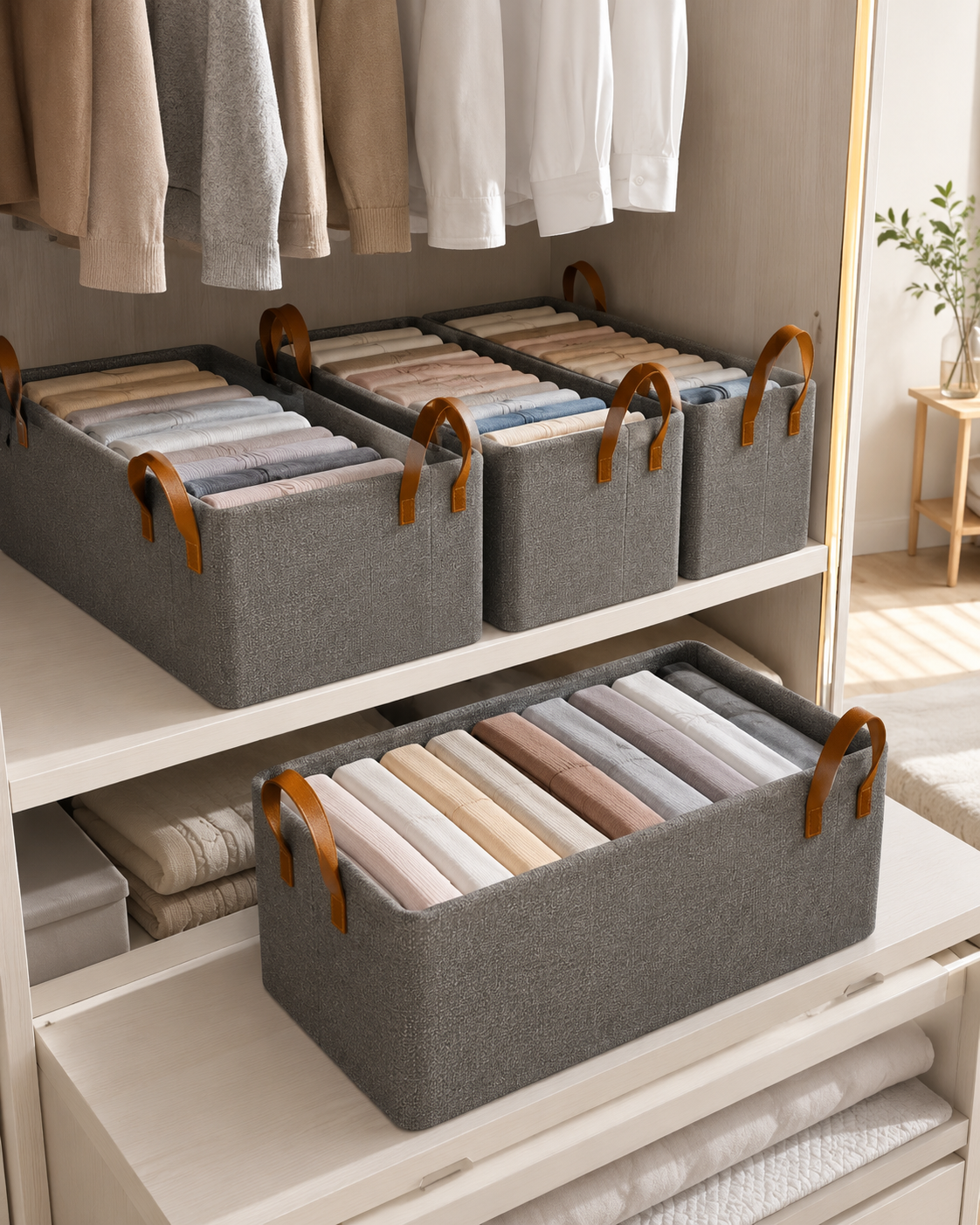 Caixas organizadoras dobráveis para guarda-roupa