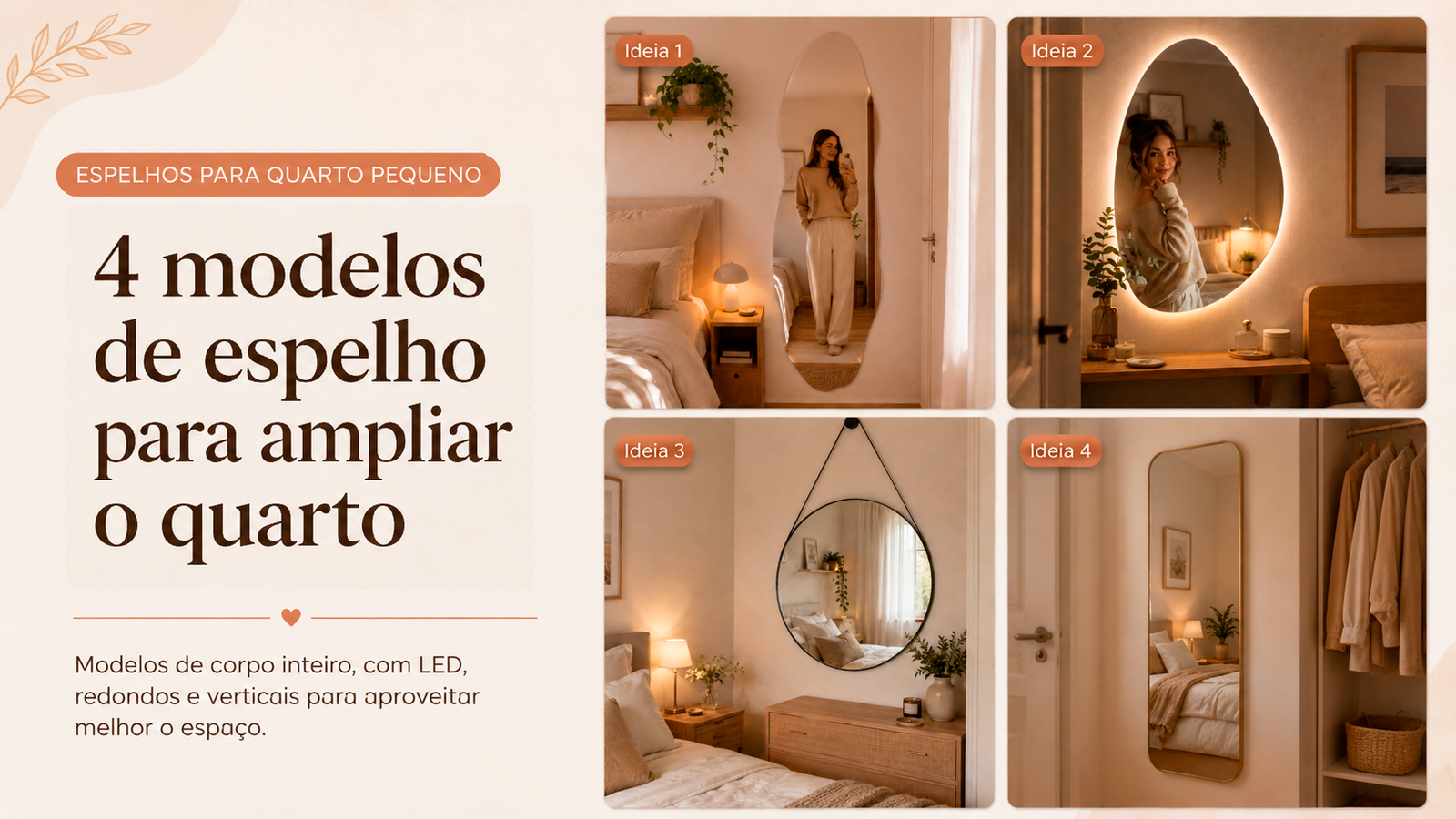 Espelhos para quarto pequeno 4 modelos para ampliar o ambiente