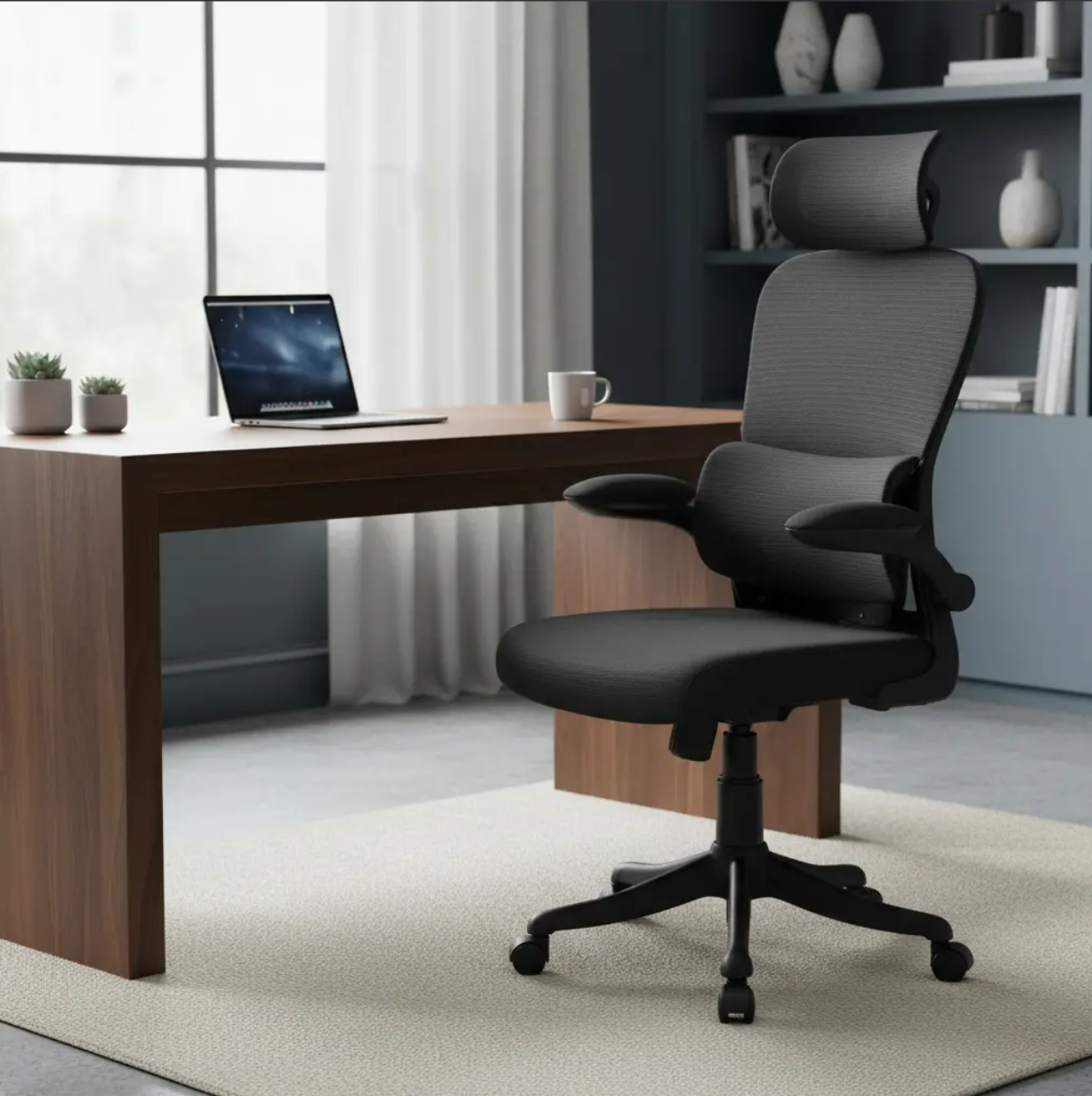 Cadeira de escritório Genebra B500 preta em ambiente de home office