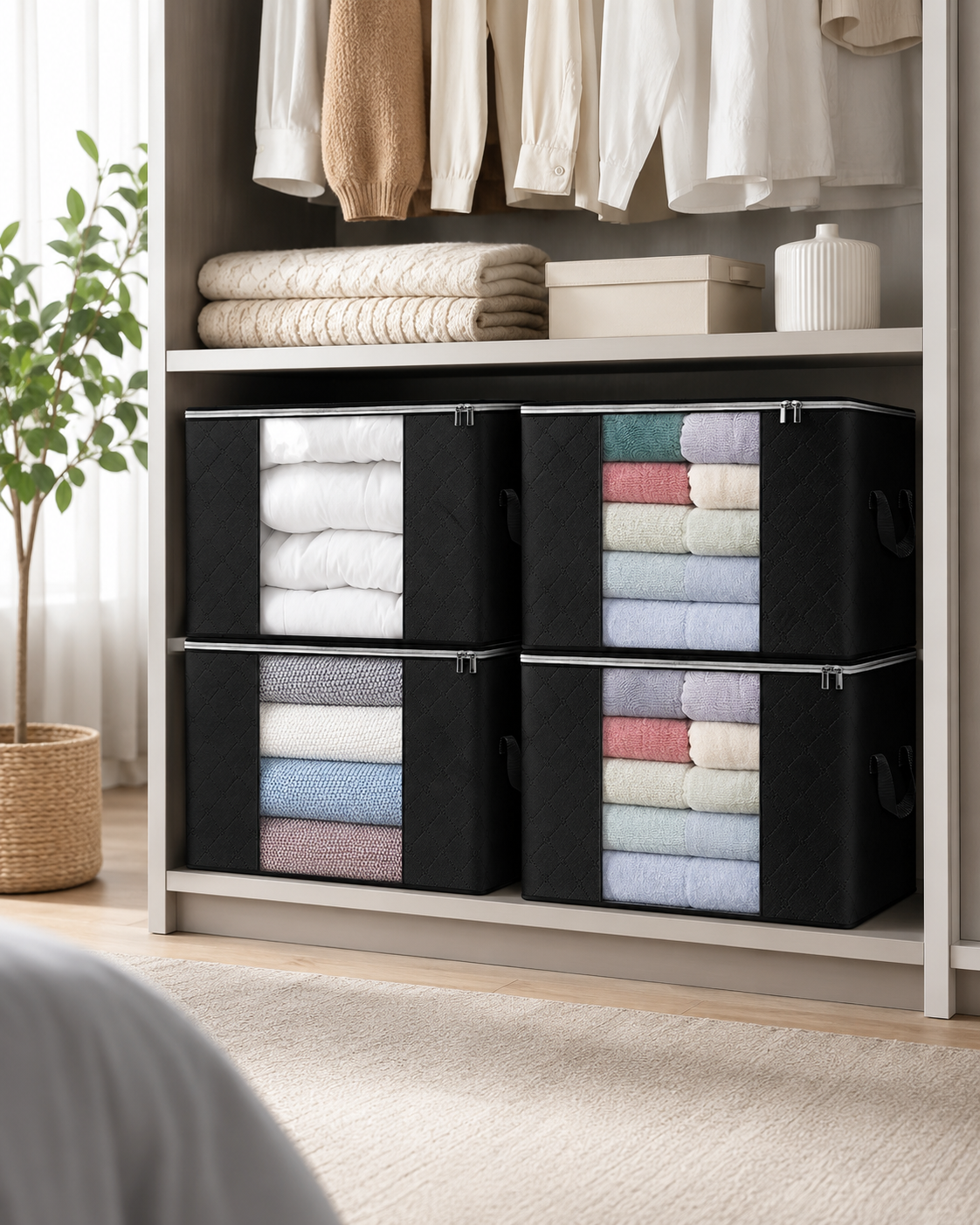 Kit com quatro organizadores grandes para edredom e cobertor