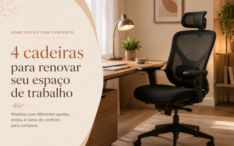 Cadeira de escritório ergonômica preta em home office aconchegante