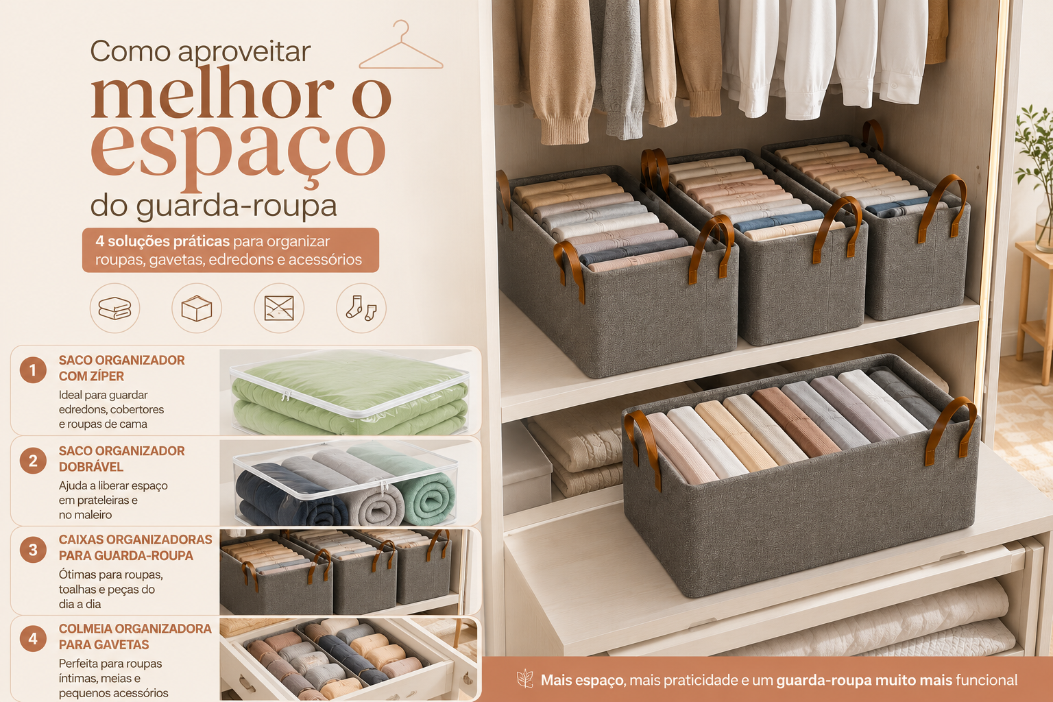 Quatro organizadores para aproveitar melhor o espaço do guarda-roupa